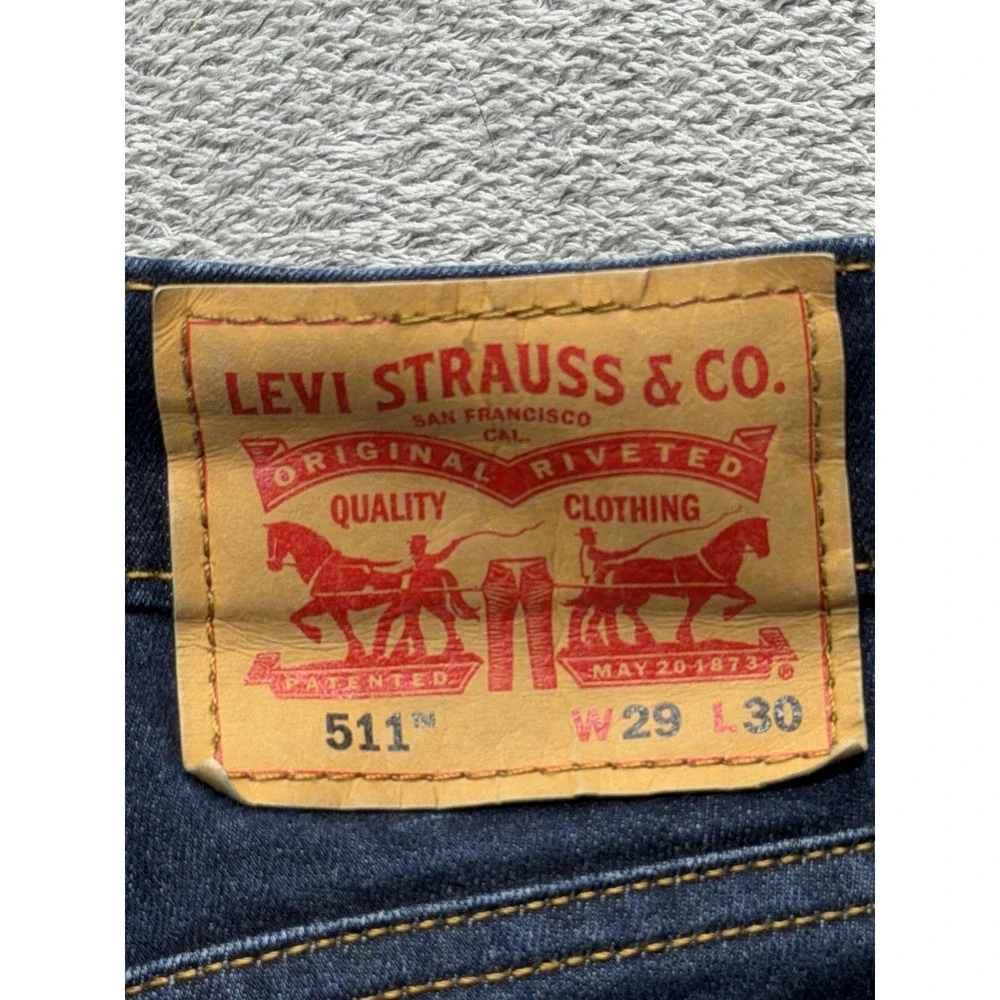 Levis 511‎ Jeans Mens Measured 30x29 Dark Wash Blue Slim Taper Stretch Denim